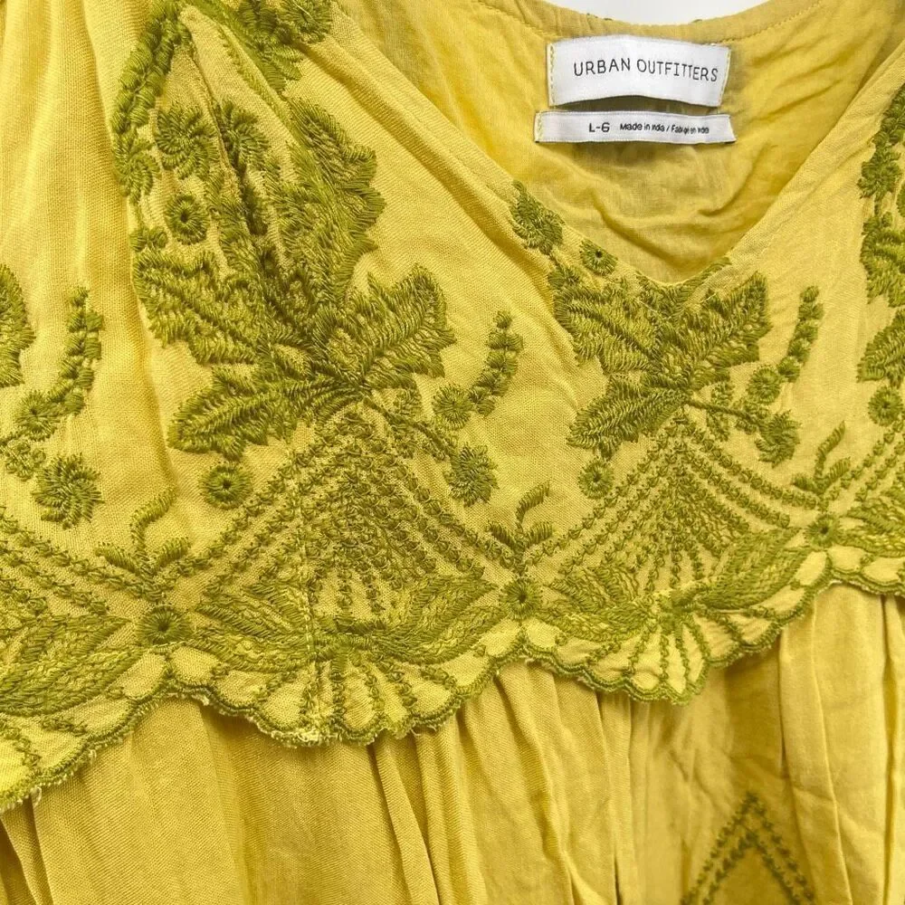 Urban Outfitters Jamie Embroidered Babydoll Mini Dress Large Yellow Festival